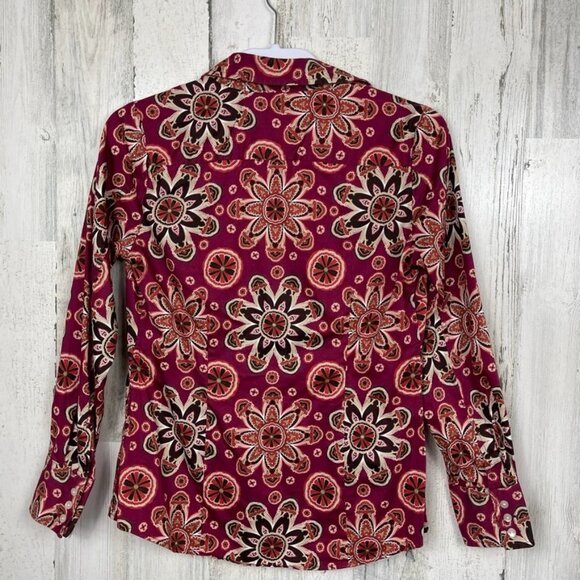 Tommy Hilfiger button up blouse funky floral print retro vibe colorful small - Picture 7 of 8